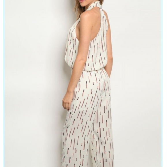 New w/tags White striped Jumpsuit w/halter tie - Picture 2 of 10